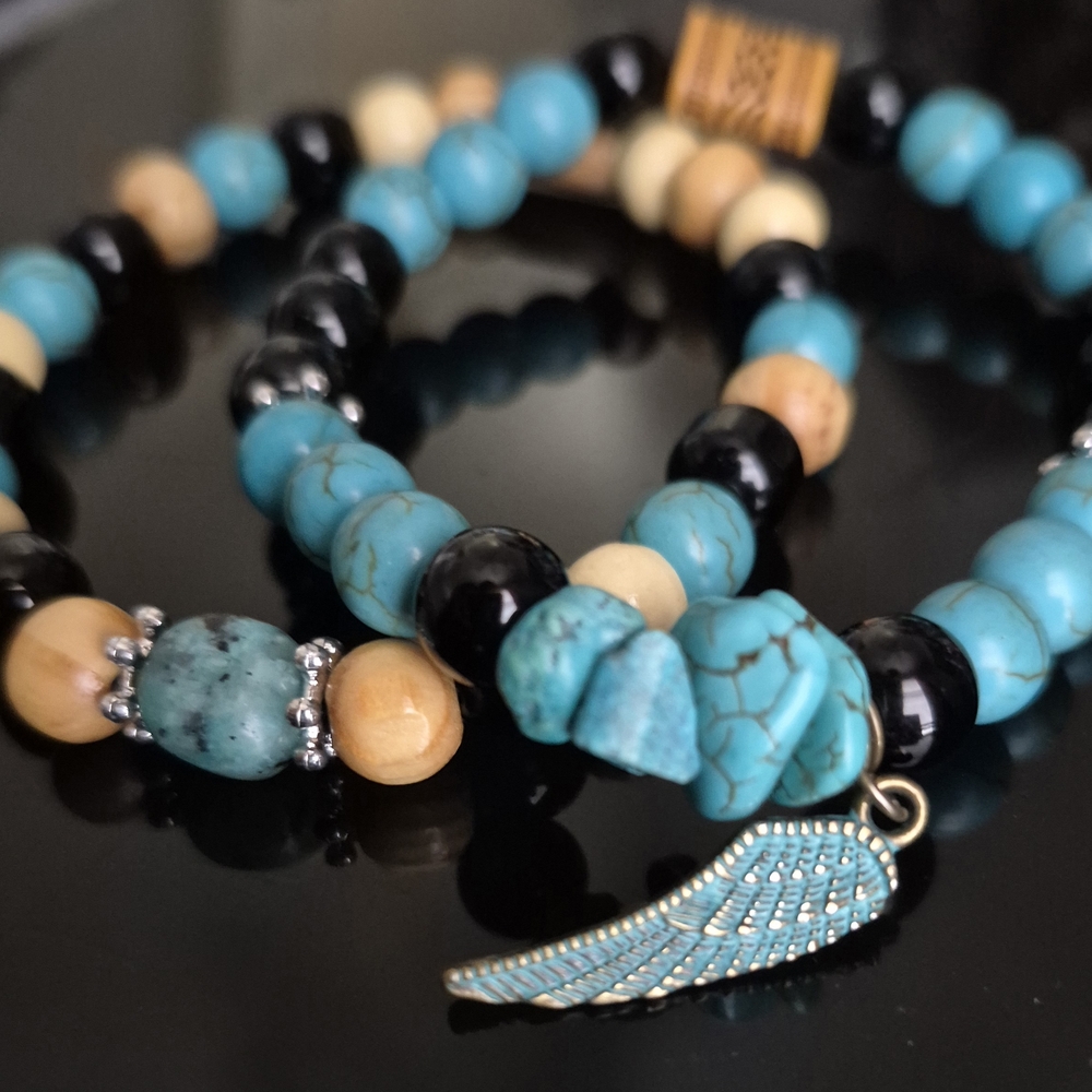 Dreamy Turquoise And Black Onyx Handmade Braclet Set!